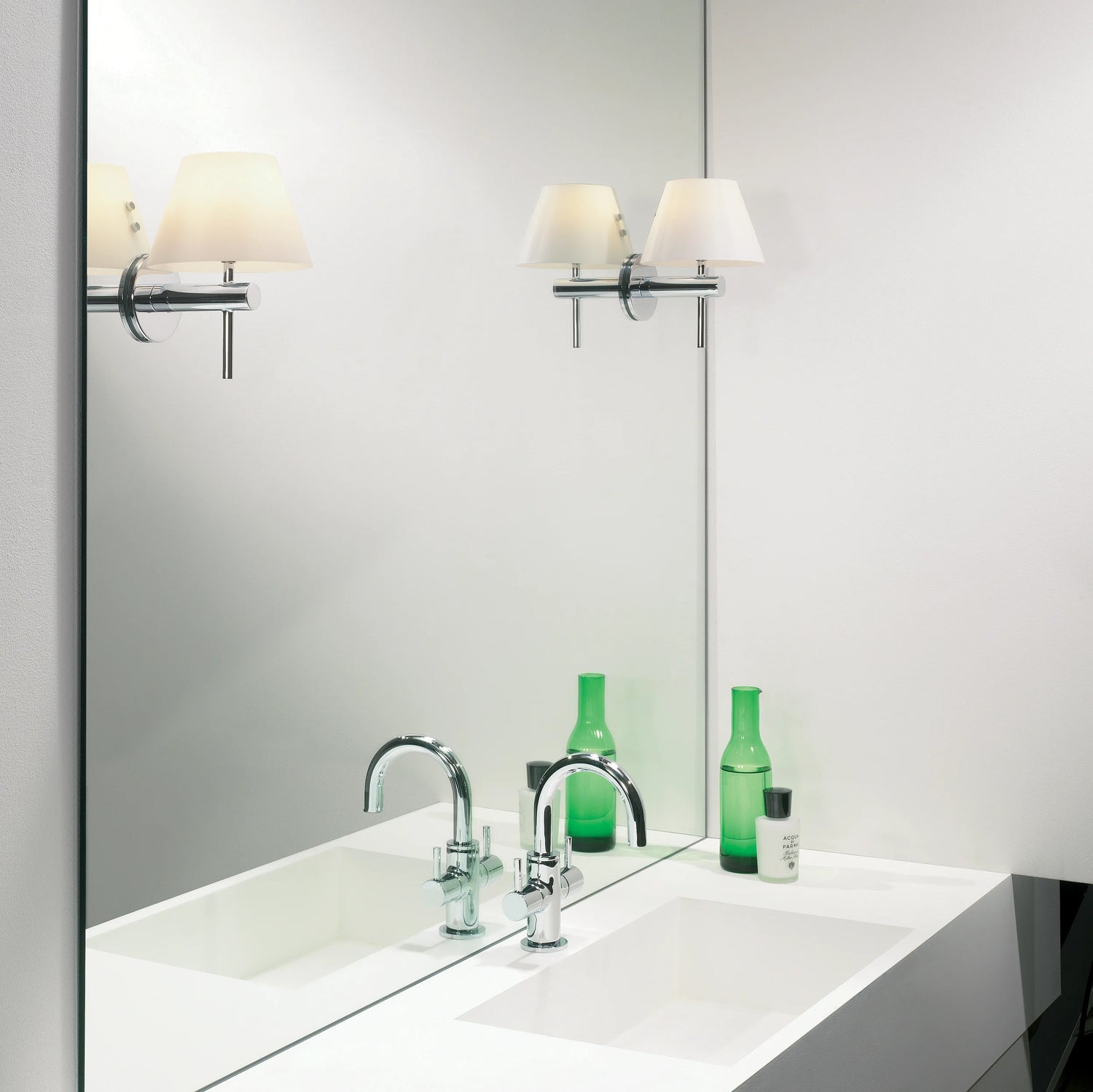 Roma Bathroom Wall Light | Polished Chrome | White Glass Shade | G9 | IP44