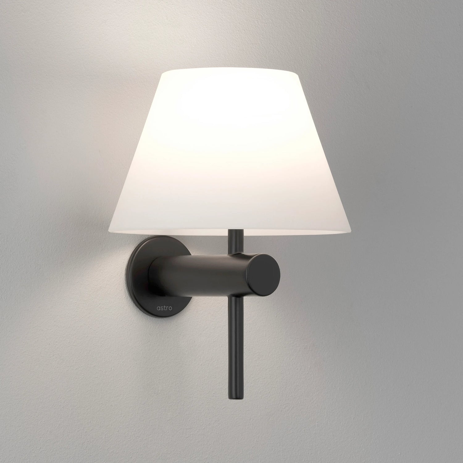 Roma Bathroom Wall Light | Matt Black | White Glass Shade | G9 | IP44