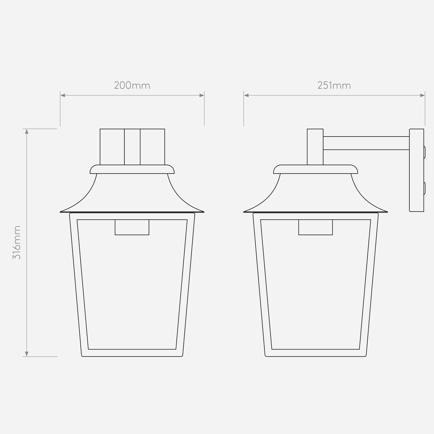 Richmond Wall Lantern 200 | Matt Black | Clear Glass | E27