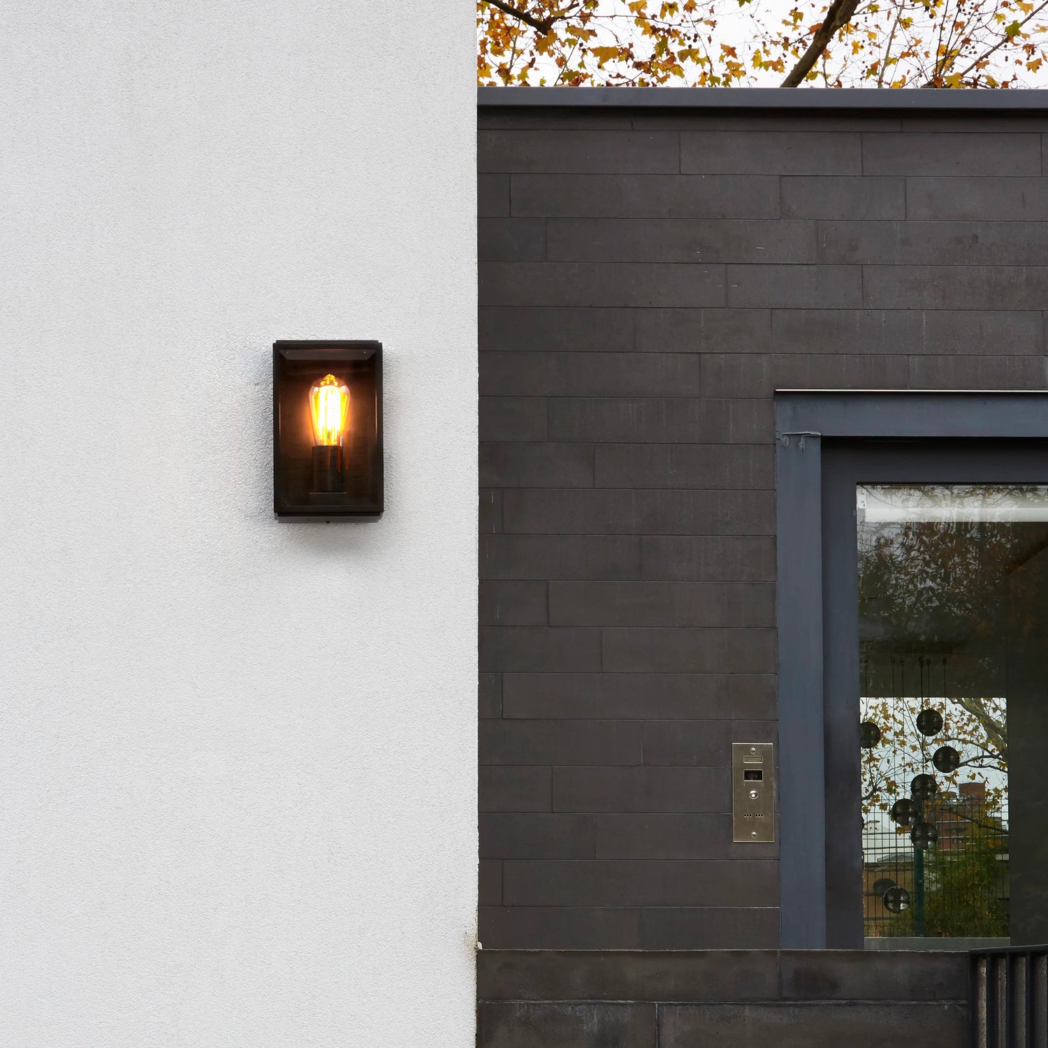 Homefield 160 Box Wall Lantern | Matt Black | Clear Glass | E27 | IP44