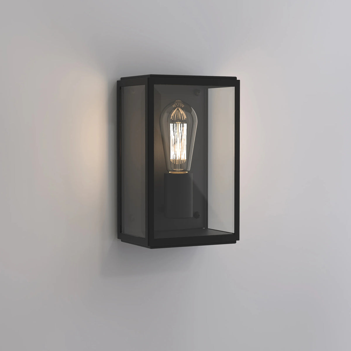 Homefield 160 Box Wall Lantern | Matt Black | Clear Glass | E27 | IP44