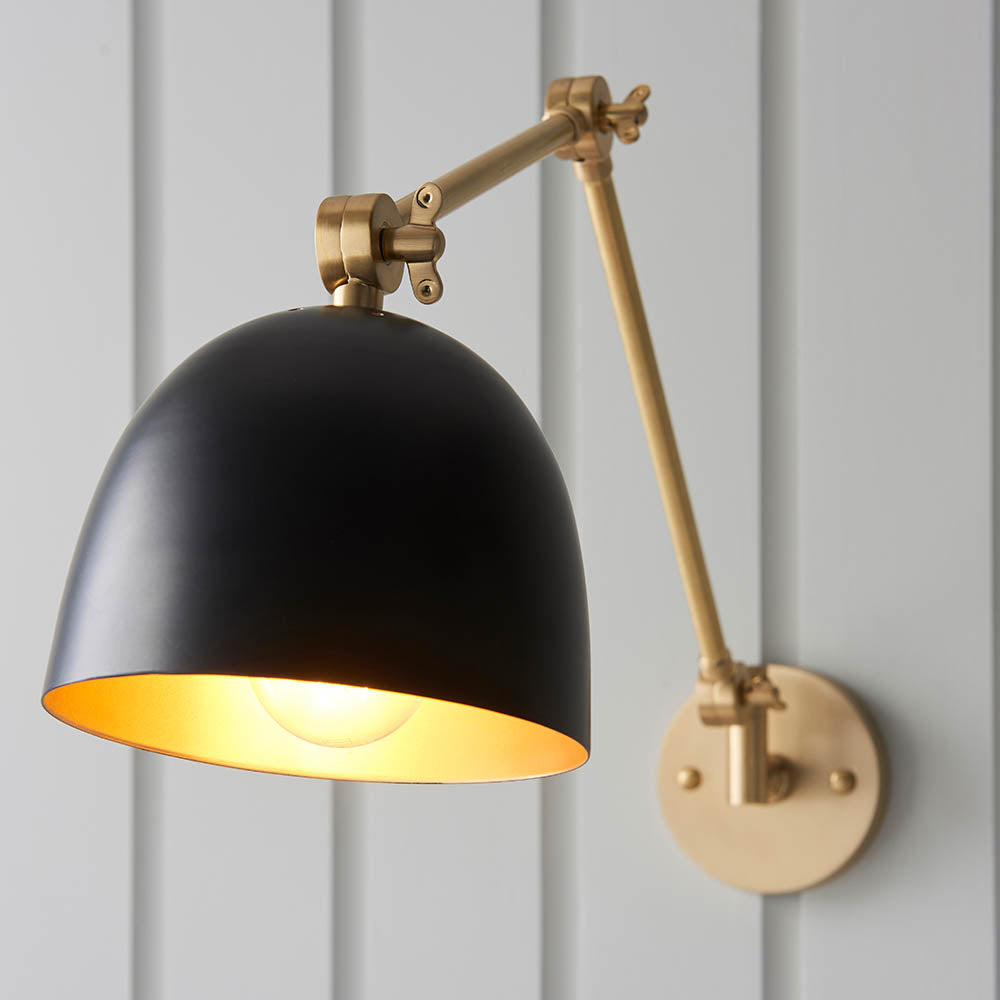 Endon Lighting 93142 Lehal Antique Brass/Matt Black 10W E27 Swing Arm Wall Light