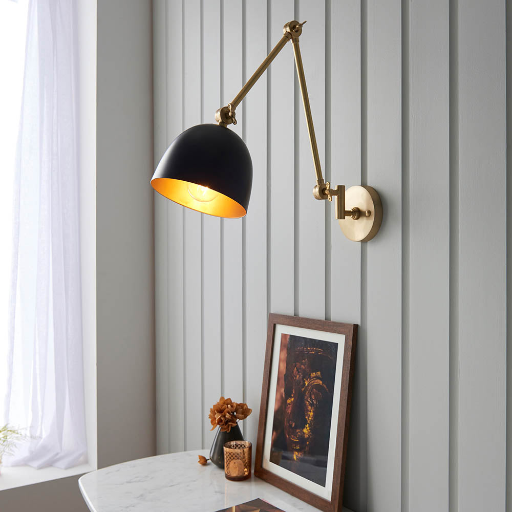 Endon Lighting 93142 Lehal Antique Brass/Matt Black 10W E27 Swing Arm Wall Light