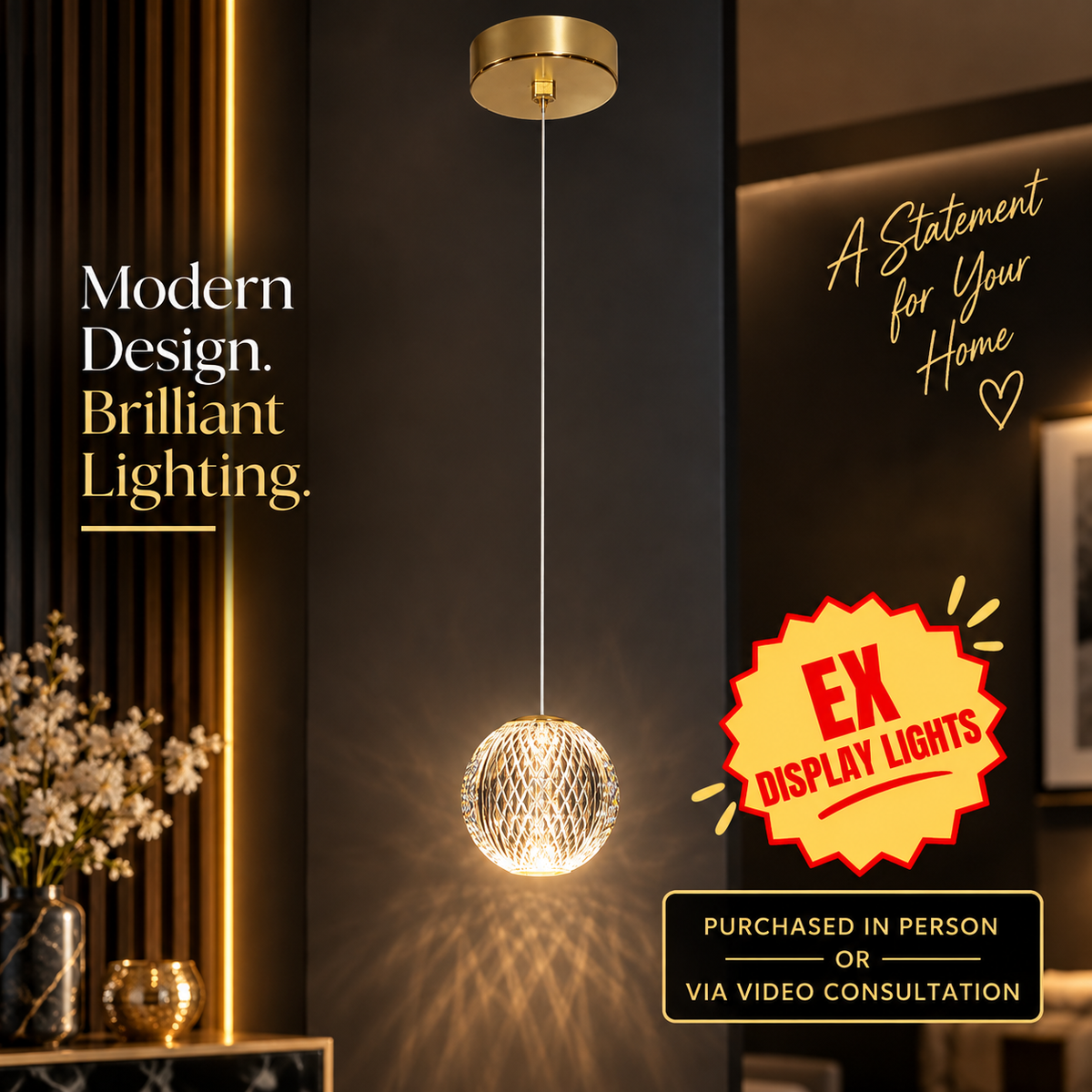 Diamante Single Pendant Gold Illuminati Light