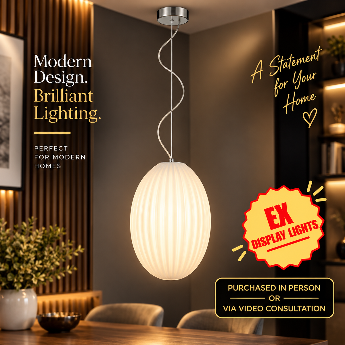 Franklite Almond Large Single Pendant Light Smoked Ribbed Glass E27