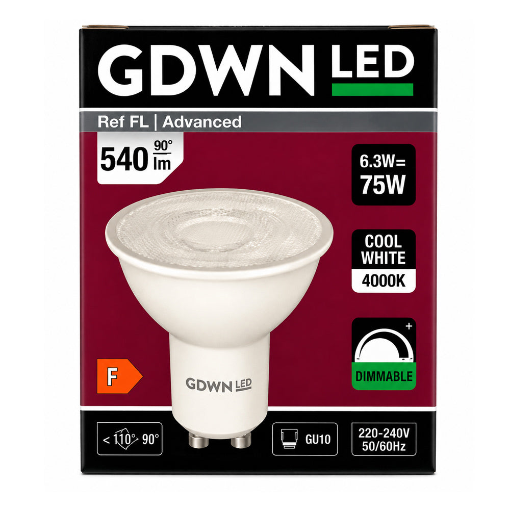 CRI ≥ Ra 90  LED GU10 6.5W LED Spotlight Bulb – 540lm Cool White 4000K Dimmable