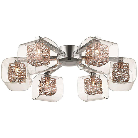 Holland 6 Clear Glass Shade Bulbs Flush Ceiling Light In Copper HOLL060CP6FLUS