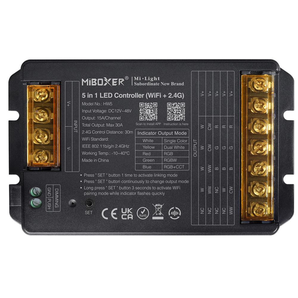 HW5 MiBoxer 5-In-1 Receiver / Controller WiFi + 2.4G RF (30A)