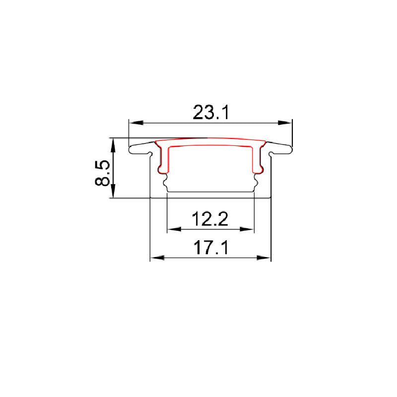 Super Slim 8mm Recessed Aluminum LED profile with flange PC opal matte diffuser  LUK-001-R