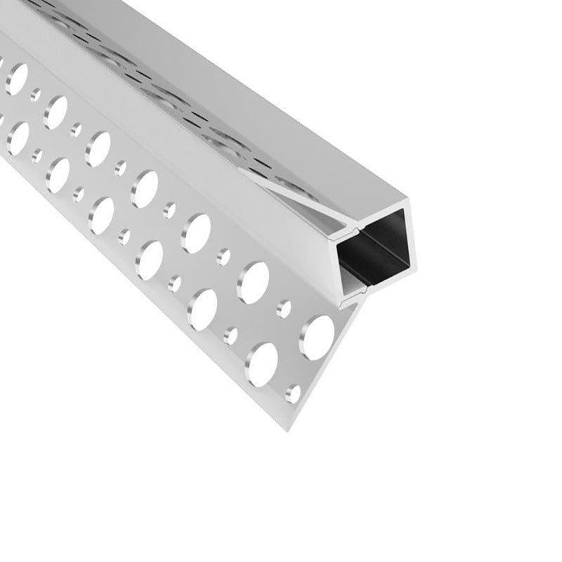 Recessed Aluminium LED profile for inside corner for drywall use with holes on the flange Option PC diffused cover (3M/PCS) LUK-069-R