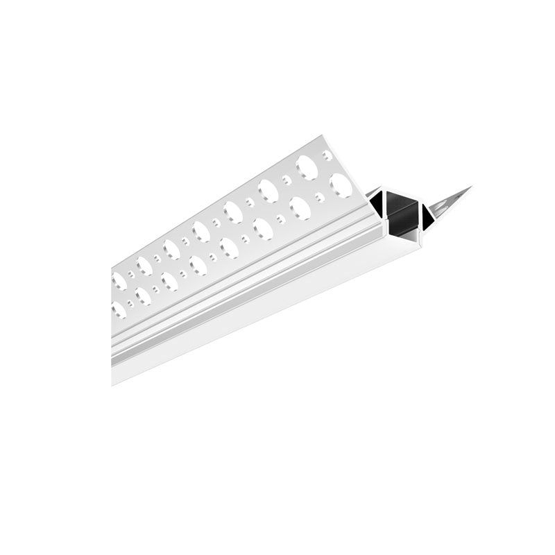 Recessed Aluminium LED profile for outside corner for drywall use with holes on the flange Option PC diffused cover (3M/PCS) LUK-070-R