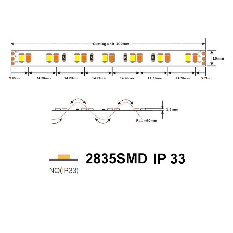 5m 2835 SMD LED Tapes  | 24V, 19.2W/m, 140LED/m, CRI90, 2700K-6000K, IP33 LUK-D8140-WW-W-IP33