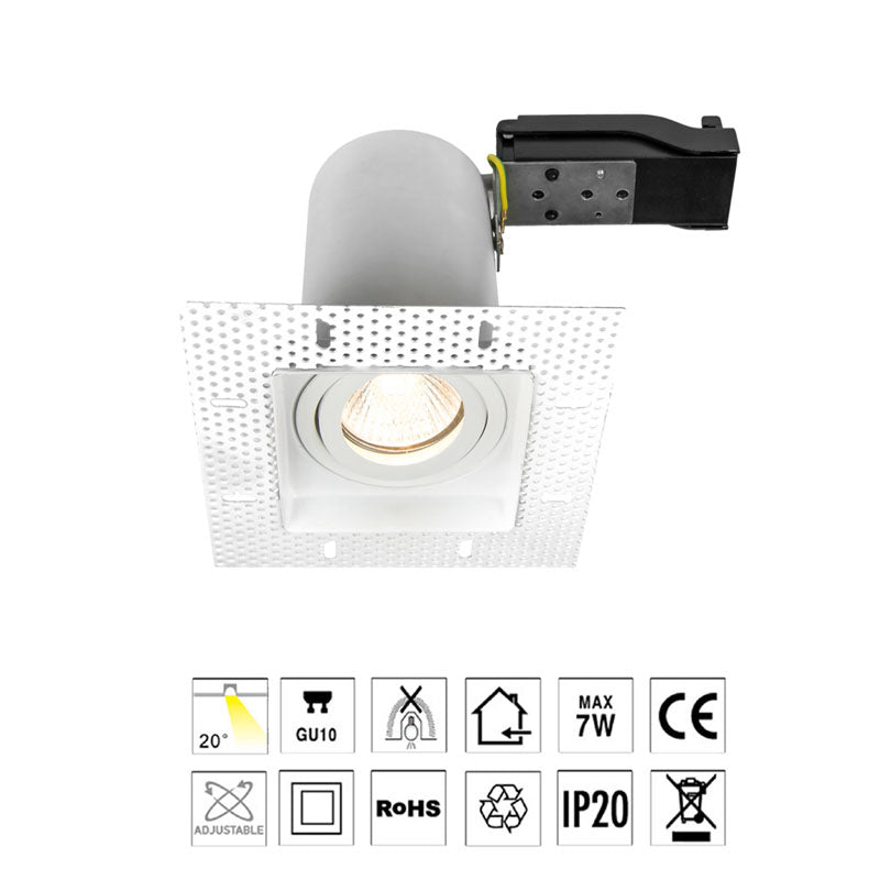 IP20, Square Trimless- TILT downlight- Cutout 80mm LUK-TS6766-MW