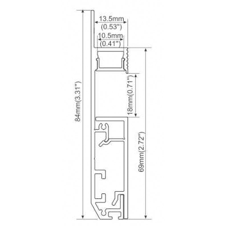Aluminium Profile for Toe Kick Line – PC Opal Diffused Cover, Recessed Mounting, 3M/PCS LUK1580TR-18