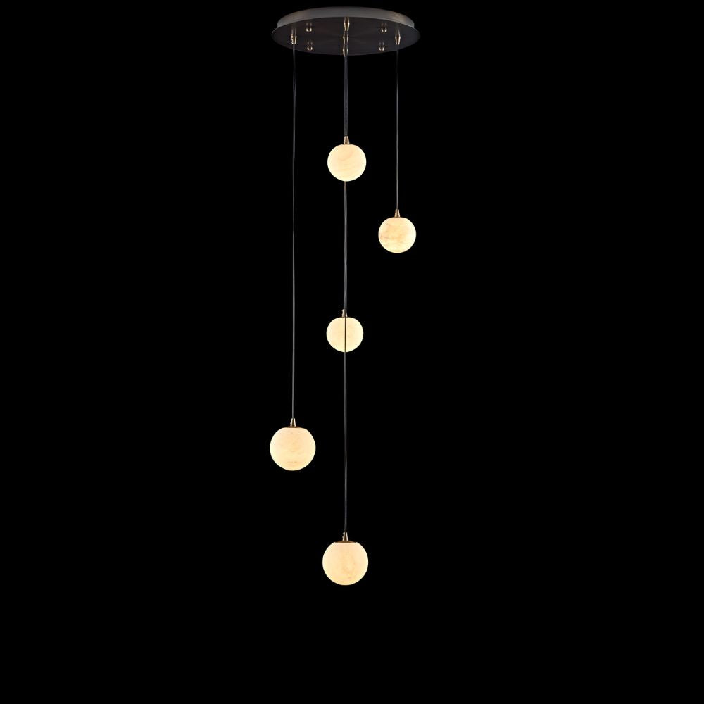 Illuminati - Lighting - Alabaster Globe Pendant Mixed 3xD10cm and 2xD12cm Antique Brass MD94005-5A