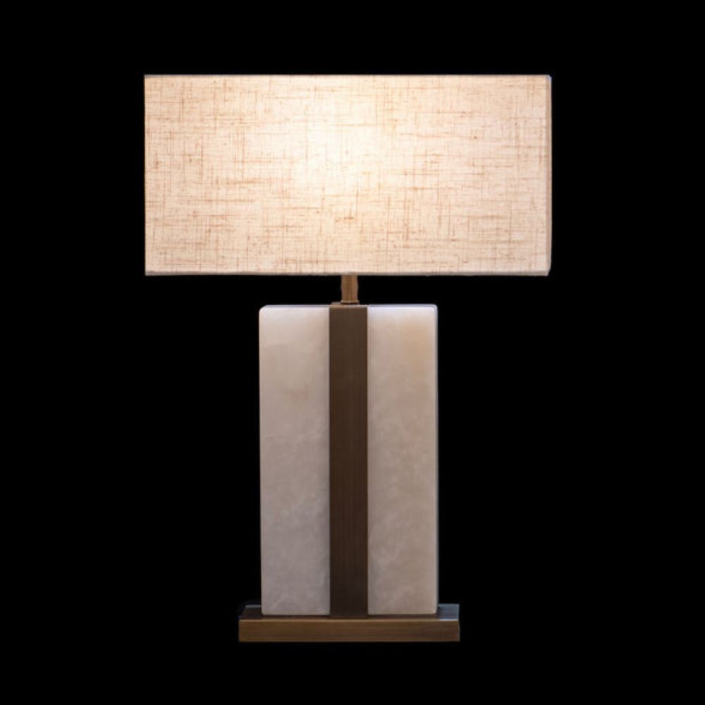 Illuminati - Lighting - Alabaster Rectangle Table Lamp with Vertical Antique Brass Strip  MT250328-1I