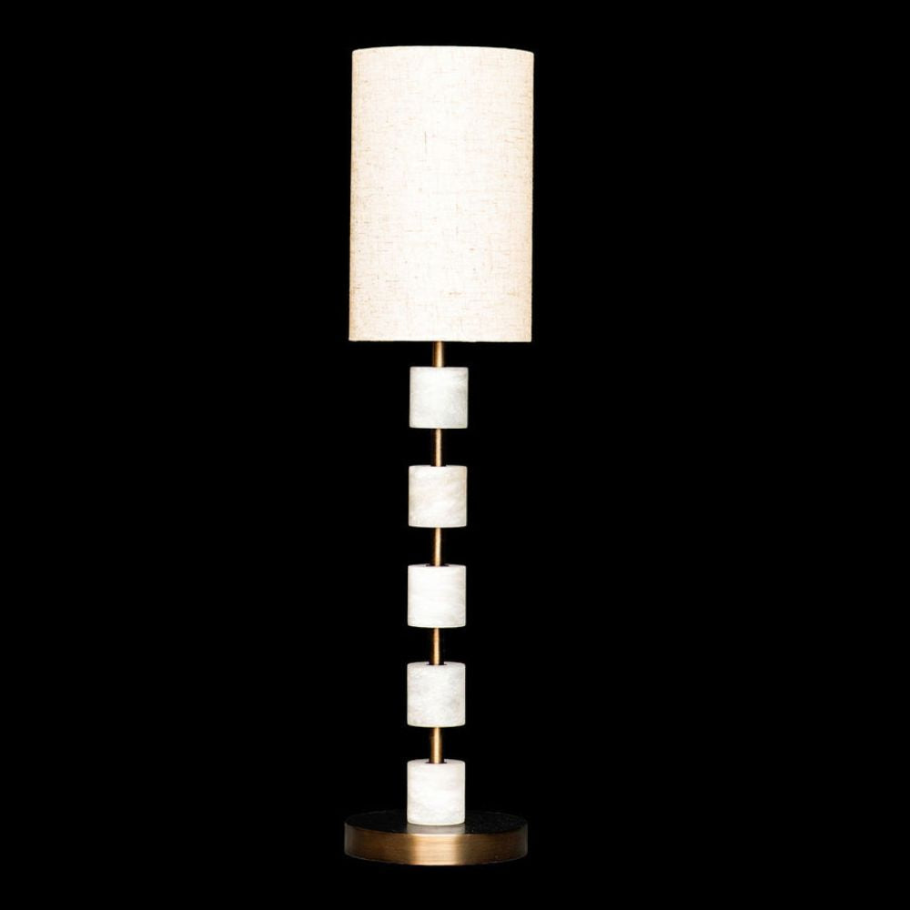 Illuminati - Lighting -  Alabaster Round Stacked with Rod Table Lamp Antique Brass MT250328-1L