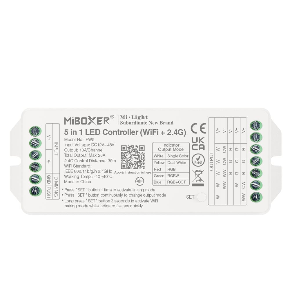 PW5 MiBoxer 5-In-1 Controller Wi-Fi + 2.4G RF 12V to 48V