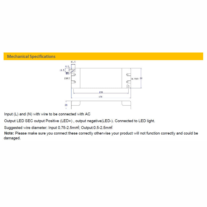 CV Driver 60W 24VDC IP20 Triac Dimmable180-240V TLG-ELED-60P-24T