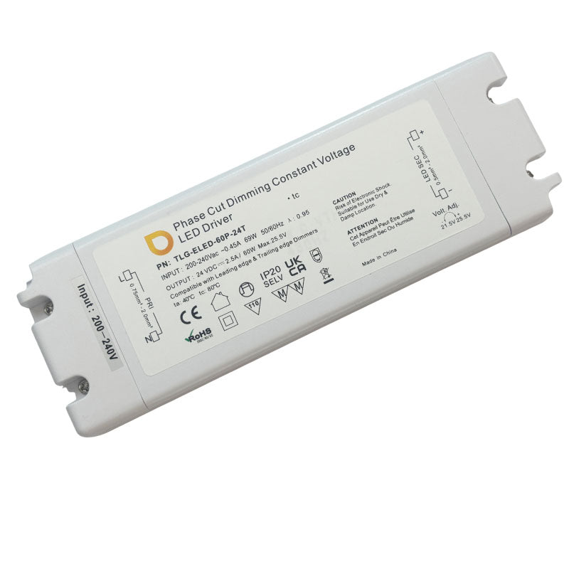 CV Driver 60W 24VDC IP20 Triac Dimmable180-240V TLG-ELED-60P-24T - thelightinggallery