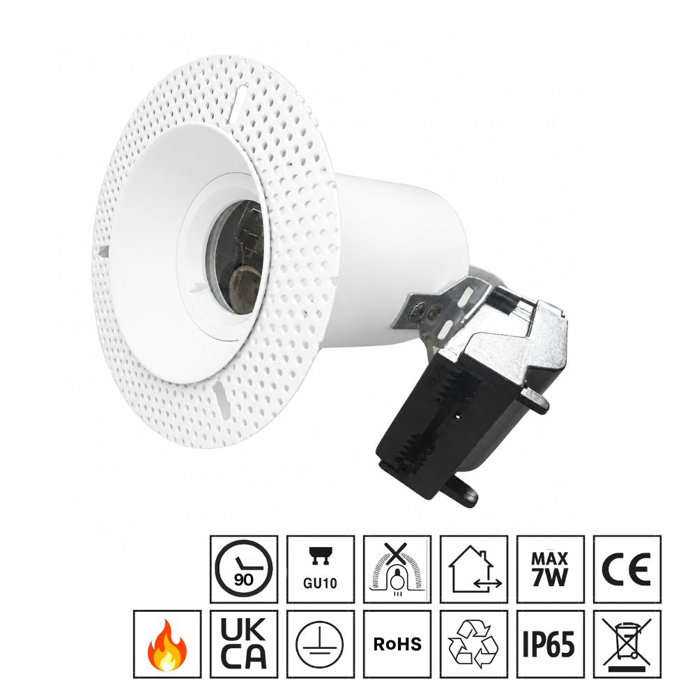 Trimless Downlight GU10  Fire Rated IP65 Round Matt White