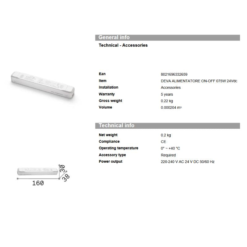 Ideal Lux Deva driver on-off 075w