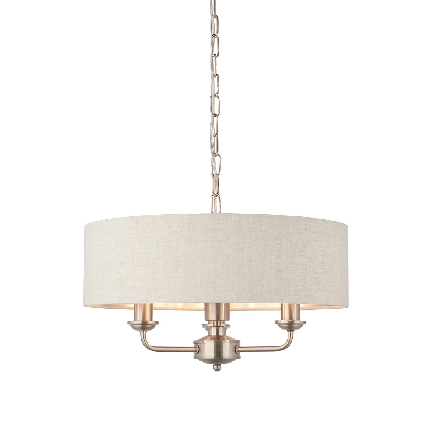 Endon Highclere 94400 Ceiling Pendant  Brushed Chrome Plate & Natural Linen Dimmable