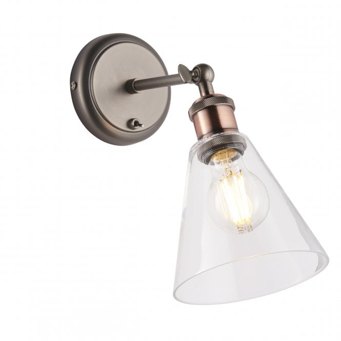Endon 92874 Hal 1 Light Wall Light Pewter Copper Clear