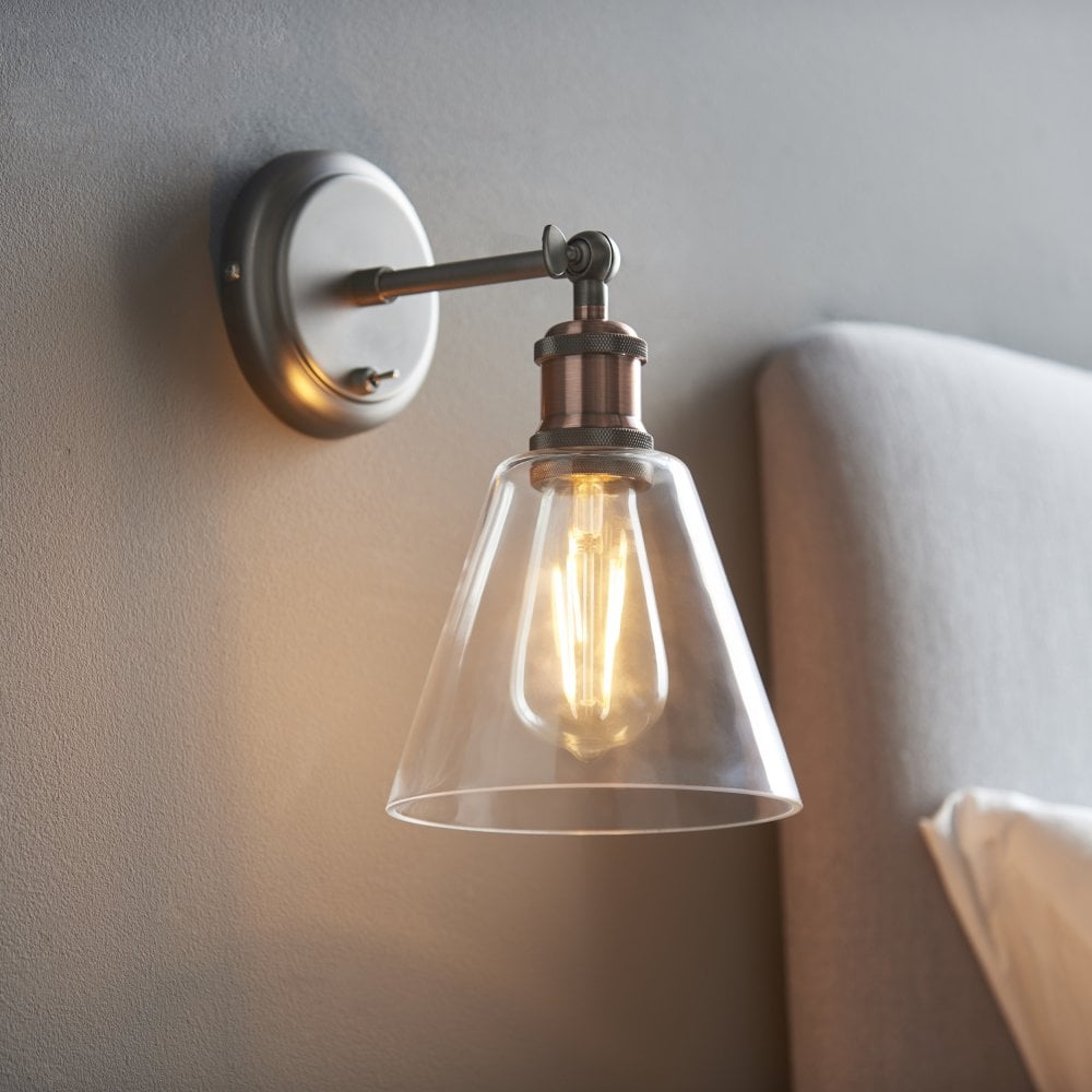 Endon 92874 Hal 1 Light Wall Light Pewter Copper Clear