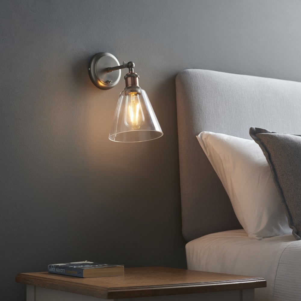 Endon 92874 Hal 1 Light Wall Light Pewter Copper Clear