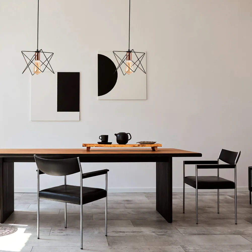 Star Cage Pendant Light with Rose Gold Accent and Black Metal Frame